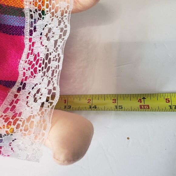 Traditional Handmade Mexican Otomi Lele Pink Rag Cloth Doll 14" Ribbon Soft Toy - Picture 6 of 11